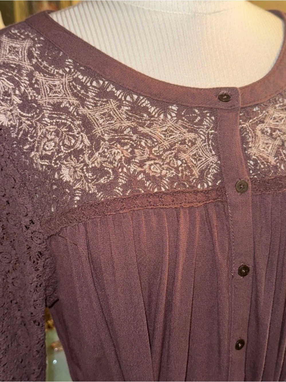 Knox Rose Lace Yoke Button-Front Top in Dusty Mauve